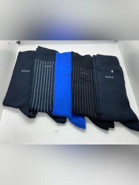 BOSS Men’s Crew Socks – Black & Blue Mix (5-Pack)